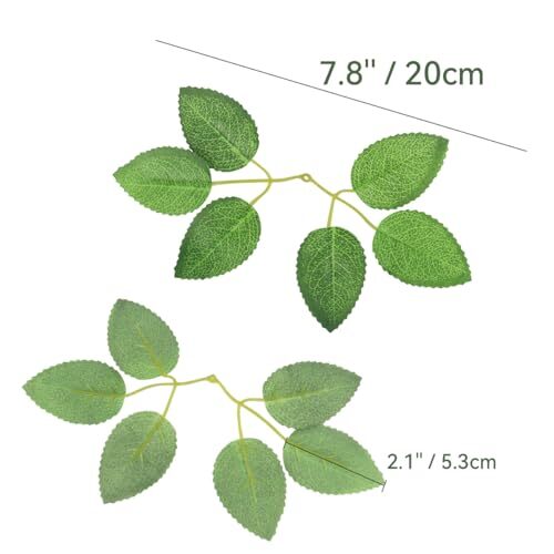 50 hojas verdes artificiales para salón, hojas de rosa artificiales, falsas a granel - Imagen 5 de 7