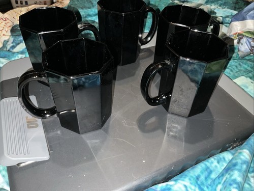 Arcoroc Octime ottagonale vetro nero 5 tazzine da caffè vintage 1980 retrò alte 4 pollici - Foto 2 di 24