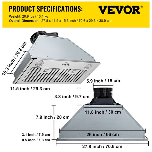 Built-in Range Hood 30/36in Insert Vent Hood 800/900CFM Kitchen Stove LEDs - Picture 9 of 50