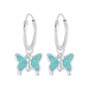 925 Sterling Silver Crystal Aquamarine Butterfly Sleeper Hoop Earring Kids