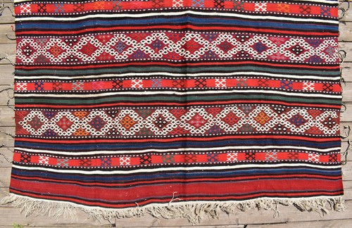 Turkish Kilim Handwoven 3'x8' Cicim Kilim Natural Wool Vintage Rug 113x244cm - Picture 3 of 11