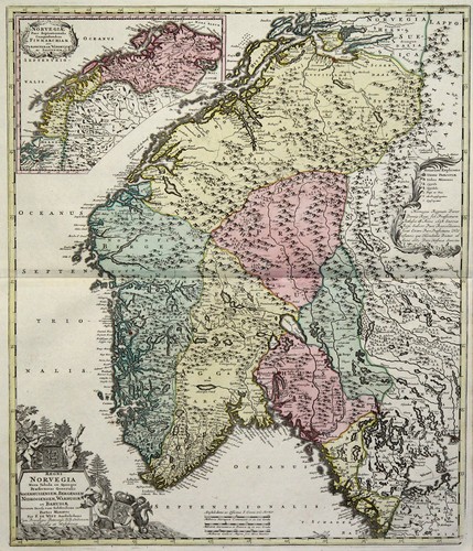 Norvegia Originale Incisione Cartina Geografica Covens Mortaio 1750