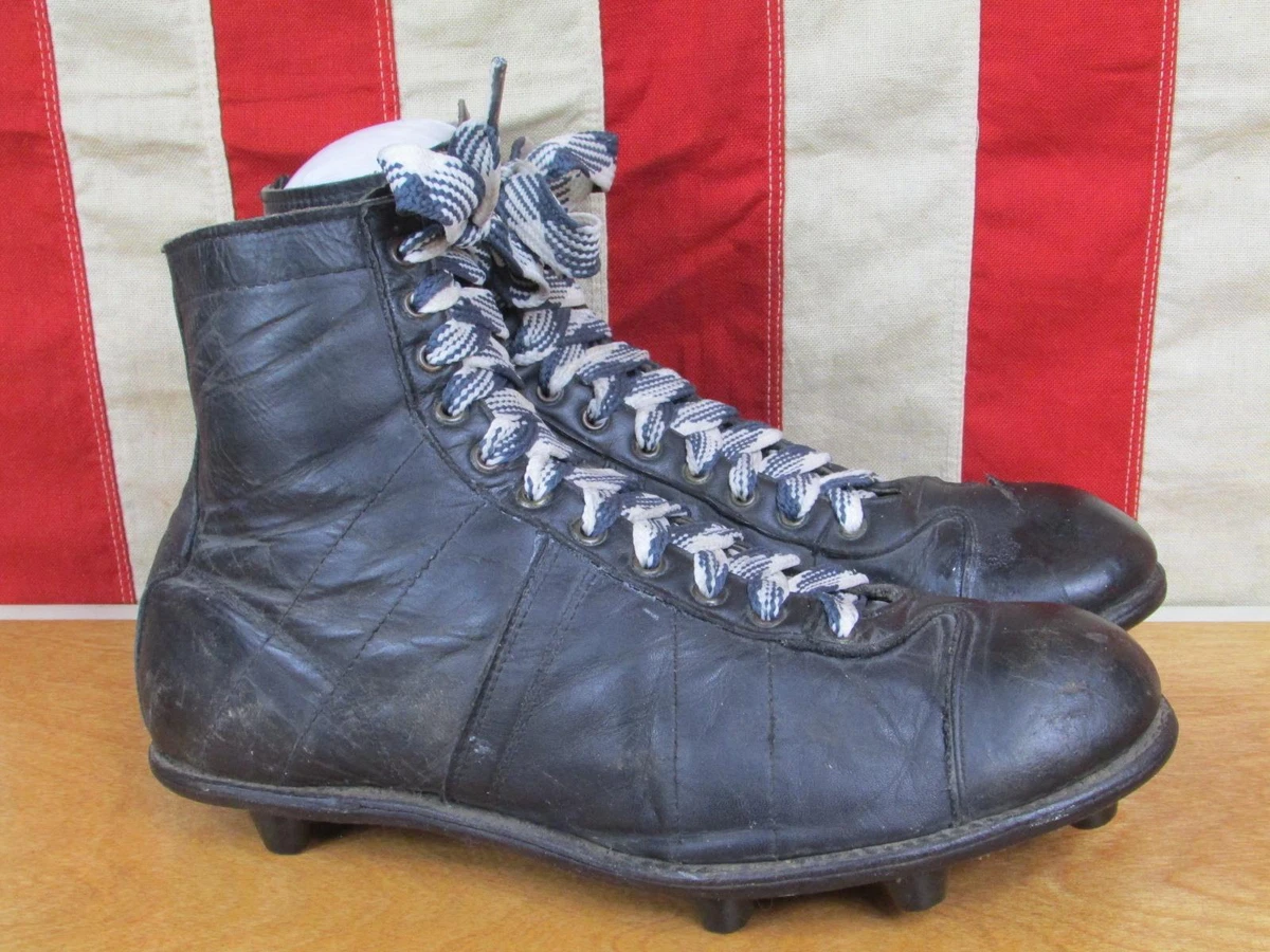 Vintage 1940s Hyde Black Leather Football Shoes High Top Cleats