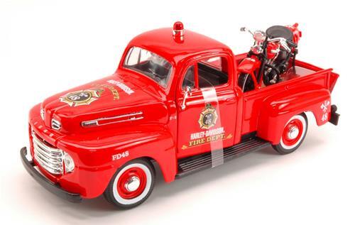 1:24 Maisto Ford F-1 Pick Up 1948 + Harley Davidson 1936 El Knucklehead MI32191R - Foto 1 di 2