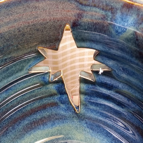 CANDLE HOLDER ☆Bachert Pottery Studio☆ 2004 BLUE With STAR Cut Out 5 X 4.5" TAG - Picture 5 of 11