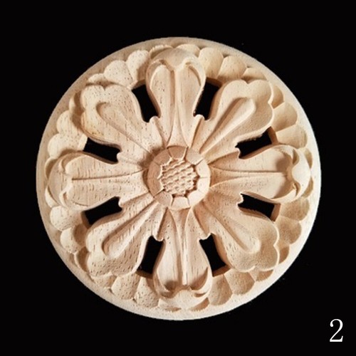 Calcomanía redonda de pared de puerta con apliques tallados en madera sin pintar decoración de muebles - Imagen 6 de 12