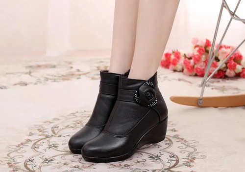 Stivaletti donna pelle zeppa tacco scarpe punta tonda casual comodi retrò chic - Foto 12 di 19