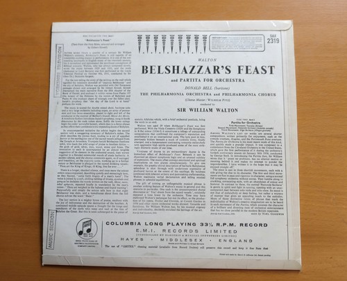 SAX 2319 Walton Belshazzar's Feast Sir William Walton Columbia ED2 Stereo NM - Picture 5 of 6
