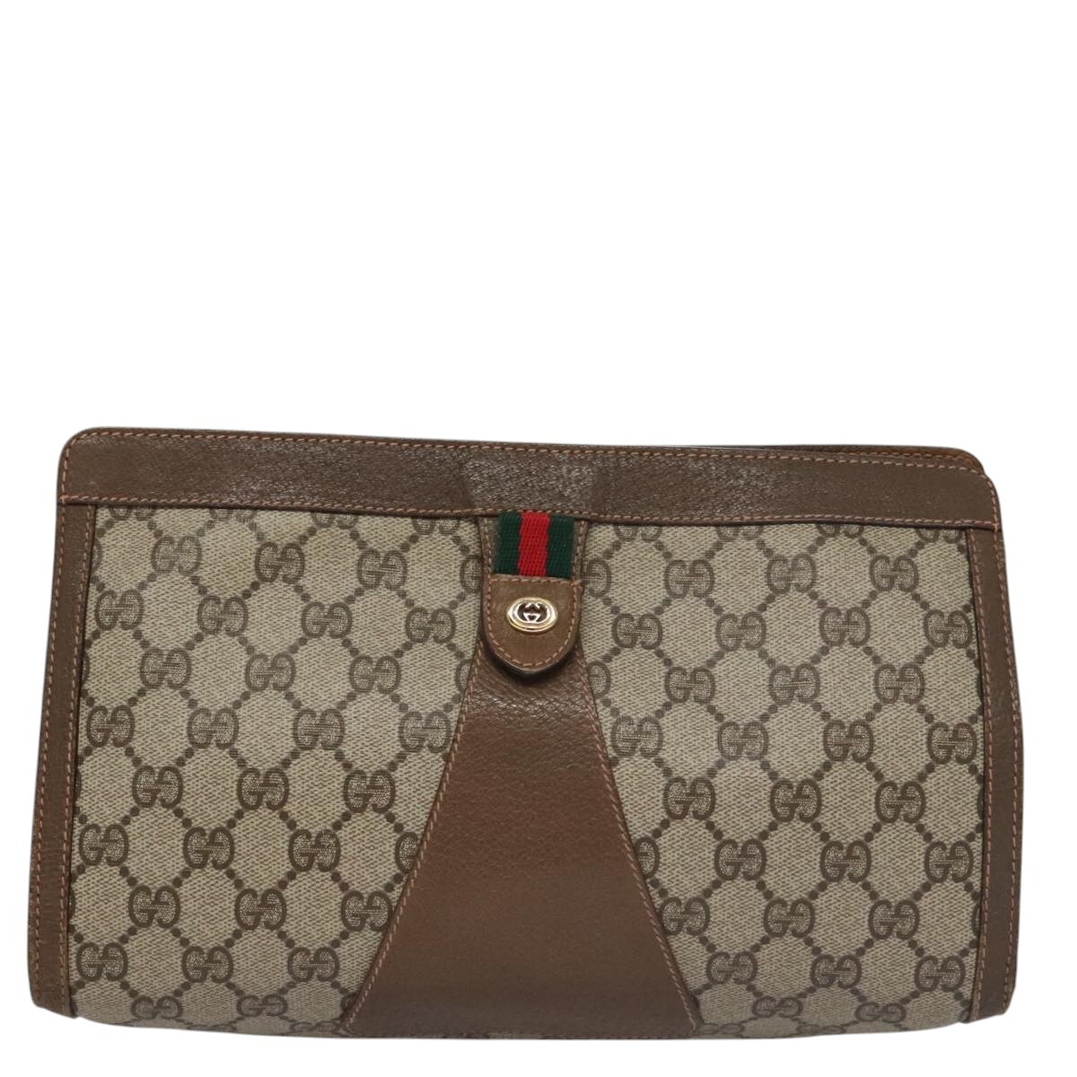 ミ*ツ様 超特価 リペア済 GUCCI グッチ ステッチストライプ シングルスー GUCCI GG Supreme Web Sherry Line Clutch Bag PVC Beige 89 01
