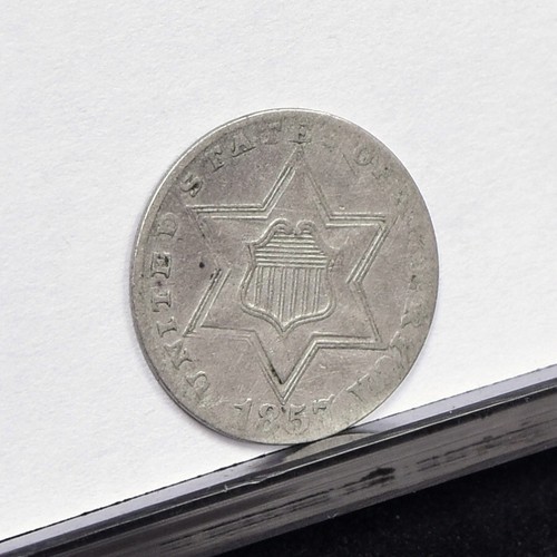 1857 Three Cent Silver 3CS - XF Details, Cleaned (#58437-L) - Picture 1 of 8