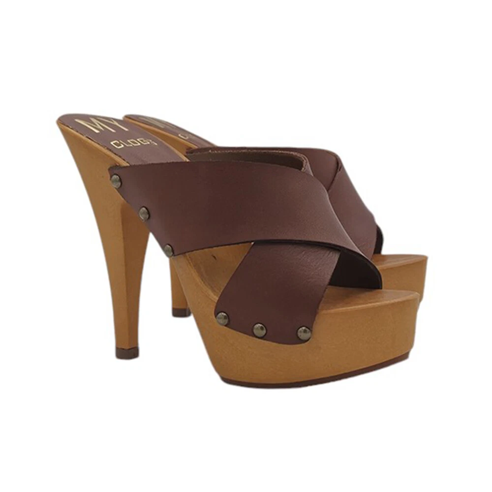 GRUNLAND ZIPE SA2361 Cuoio Marrone Sandali Donna Cinturino Pelle Zeppa