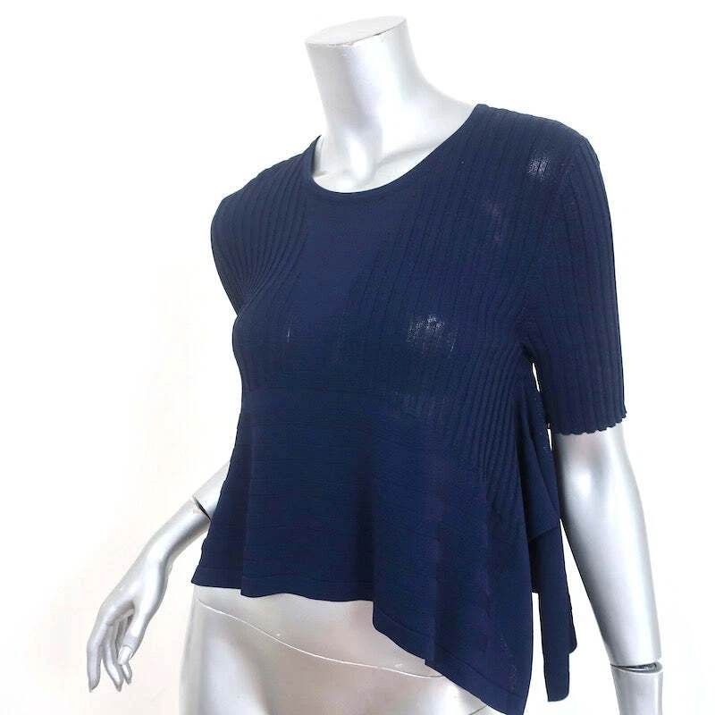 Opening Ceremony Asymmetric Crop Top Navy Linear Ribbed Knit Size Extra Small - Image 2 of 4