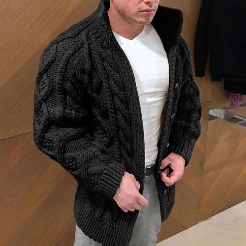 Herren Winter Warm Strickjacke Pullover Zopfmuster Knopf Baumwolle Pulli Taschen Tops - Bild 2 von 12