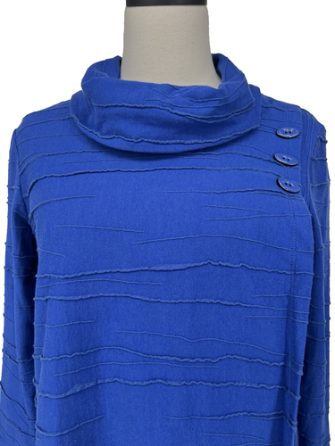 NWT Ali MIles Women's Size S Small Cowl Neck Pullover Textured Faux Buttons Blue - Picture 7 of 13