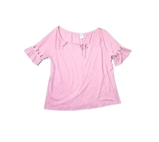 NAIF Women's Pink Top Plus Sz 2x Off Shoulder Short Sleeves Pullover Lightweight
