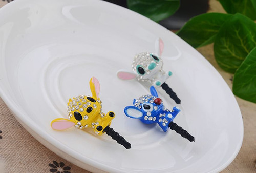Yellow Stitch Rhinestone Anti Dust Plug Cover Charm for Iphone/Android 3.5mm - 第 2/2 張圖片