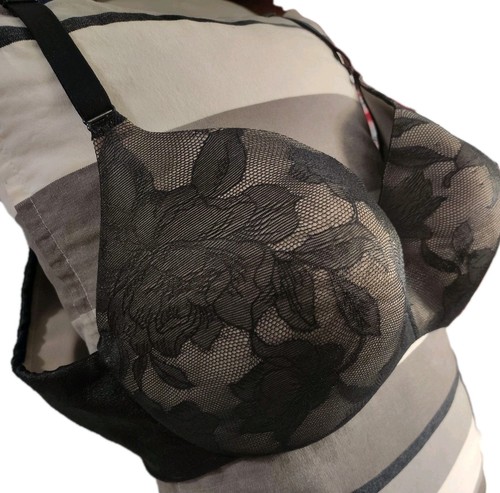 Lane Bryant Cacique Lightly Lined Full Coverage Black Lace Overlay Bra 40DD - Picture 2 of 6