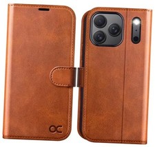 Compatible with iPhone 17 Pro Wallet Case, PU Leather Flip Folio Case Brown
