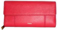 FOSSIL Jori Red Leather  Flap Zip-Around Wallet  NWT
