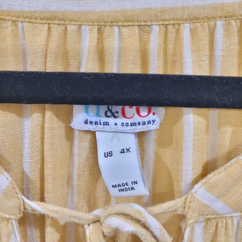 D&Co 4X Butter Yellow Stripe Maxi Dress Long Sleeve Linen Blend Boho Beachy - Picture 6 of 7