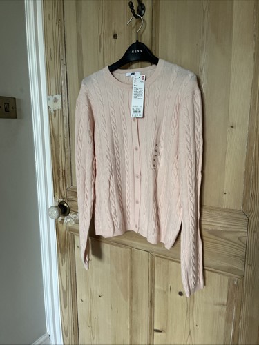BNWT UNIQLO Women Size XL PINK Long Sleeve Cotton-Blend Cable Crew Neck Cardigan - Picture 4 of 6