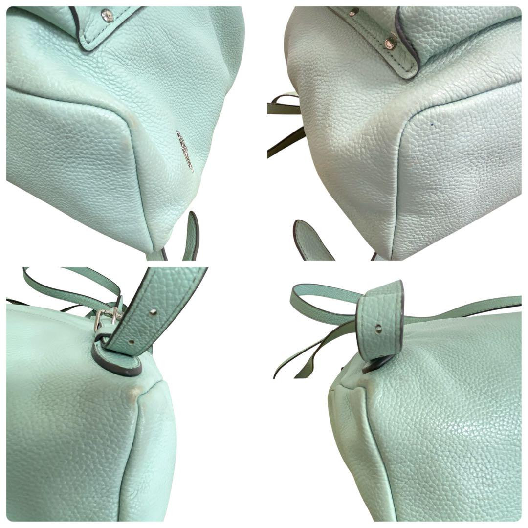 COACH Backpack Pastel Green All Leather Turnlock Women's COACH Backpack Pastel Green All Leather Turnlock Women's