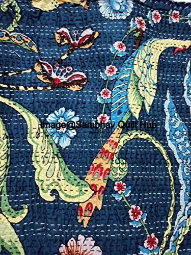 Handblock Animal Print Handmade Cotton Kantha Quilting Boho Bedding Throw - Picture 7 of 8