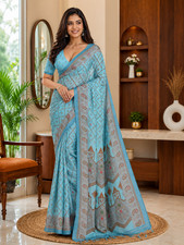 Aadatein Cotton Printed Saree Traditional Geometric Designer Tassel Saree