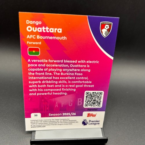 2025-26 Topps Premier League #50 Dango Ouattara Blue Refractor /150 - Picture 2 of 2