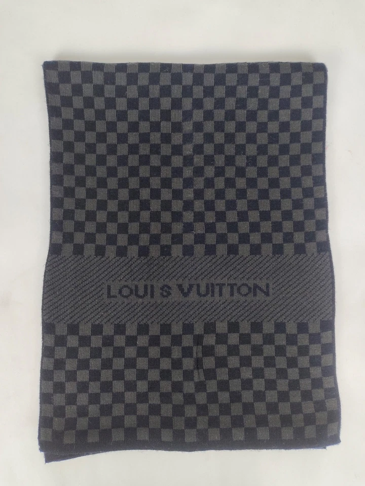 Louis Vuitton genuino vintage gris/negro lana invierno bufanda bufandas Foto 2 de 4