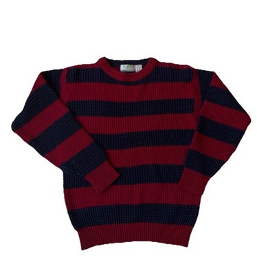 American Weekend Men s Pullover Sweater Red Navy Striped Acrylic Crew Neck S