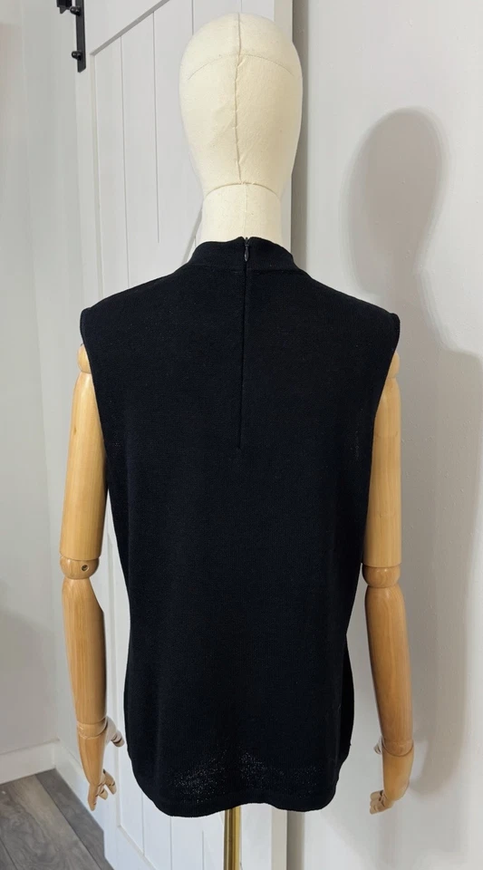 Top St. John para mujer talla M Santana tejido cuello falso tejido mezcla de lana negro Foto 3 de 4