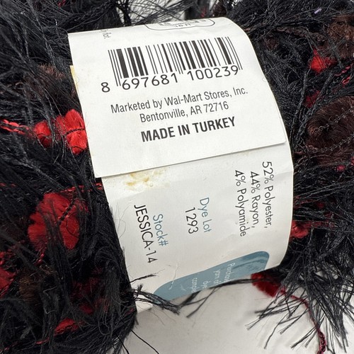 Vtg Y2k Eyelash Yarn Black, Red, Orange No Boundaries Fun Fur Hat Yarn 2 Skein - Picture 4 of 11
