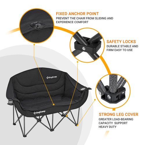 KingCamp Doppel Campingstuhl Übergröße strapazierfähig 550lbs Loveseat für Erwachsene - Bild 4 von 8