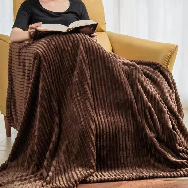 Flannel Fleece Throw Blanket(50X70 Inch), 300GSM Cozy Brown Stripe Throw for  - Image 3 of 4