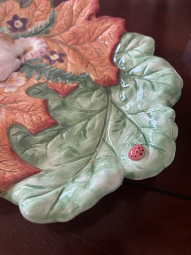 Fitz & Floyd Classics Woodland Spring Easter Bunny in Leaf Nest Candy Dish w/Box - Picture 3 of 8
