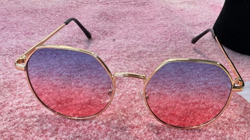 Octagon Sunglasses Gold Frame Pink Blue Gradient Lenses Retro Y2K - Picture 1 of 5