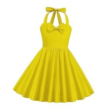 1950s Vintage Dresses for Girls Halter Dress Sleeveless 9-10 Years Yellow Solid