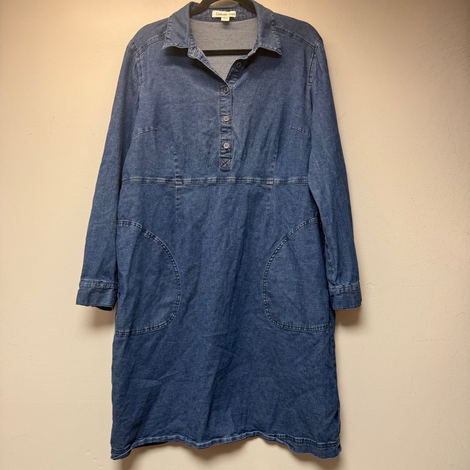 Coldwater Creek Denim Shirt Dress Womens Large Blue Excellent Long Sleeve Midi