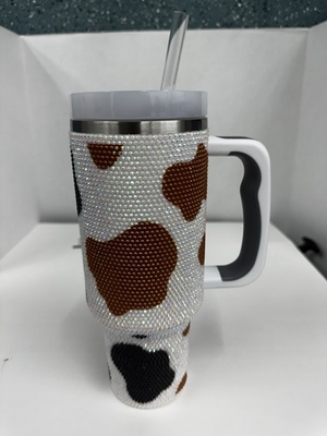 #ad Stanley Style 40oz Western Cowprint rhinestone Tumbler Brand New $20.00