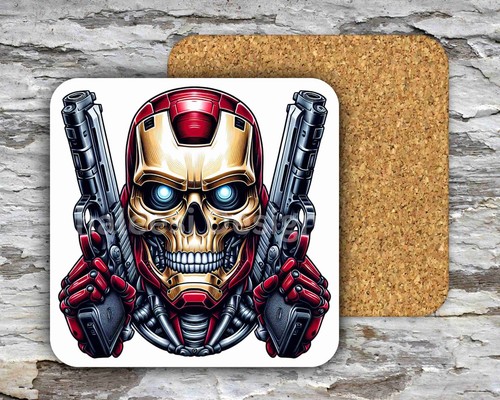 Exclusive MARVEL IRONMAN Superhero Skull 02 Hardboard MDF Square Coasters - Picture 4 of 4