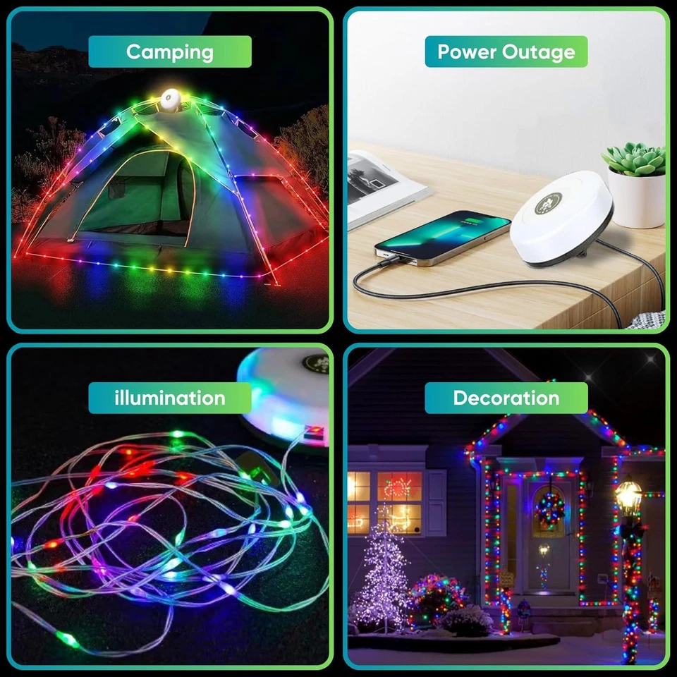 4 In 1 Portable Camping String Lights USB Rechargeable 33FT LED Tent Lamp Xmas - Image 2 of 4