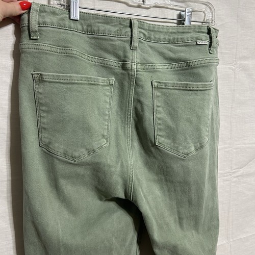 Risen Jeans Women Size 15/32 High Rise Denim Olive Green Straight Leg Distressed - Picture 7 of 7
