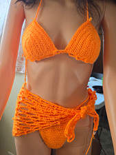 Orange Crochet 2-Piece Bikini Set Triangle Ha...