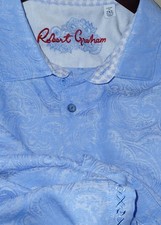 Robert Graham Shirt Mens 2XL Blue Paisley Linen Blend Flip Cuff Button Up LS
