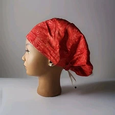 Red Floral Women's Scrub Hat Bonnet Medical Nurse Cap Chef Chemo