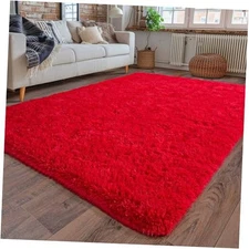 Super Fluffy Rug for Bedroom, 4x6 Feet, Modern Shag Red Area Rugs, Soft and 