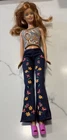 Vintage Hippie 70s Look Mattel Barbie Doll Wearing Flower Jeans Wedge Sandles