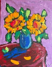 SUNFLOWERS   Modern Abstract   Original Oil Painting  IMPRESSIONIST 232F
