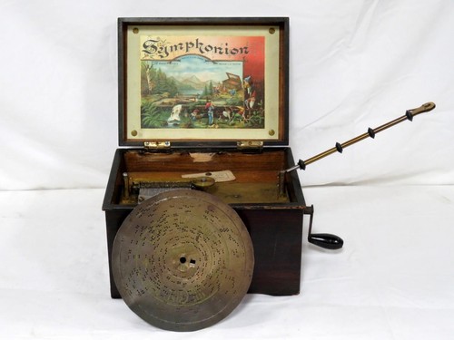 Antigua caja de música Schutz-Marke Symphonion con 1 disco, Alemania - Video - Imagen 2 de 16